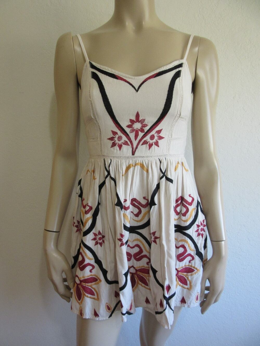 FREE PEOPLE Fit & Flare Mini 0 Boho Spaghetti Straps Lined Dress-JB3